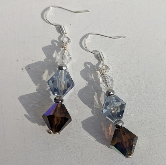 Artisan Sparkly Bi-Cone Czech Glass Beaded Earrings Handmade Beautiful - Picture 1 of 10